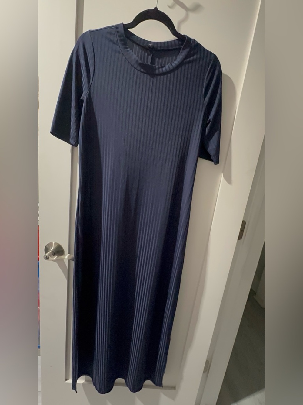 Tacera Navy Ribbed Maxi Dress